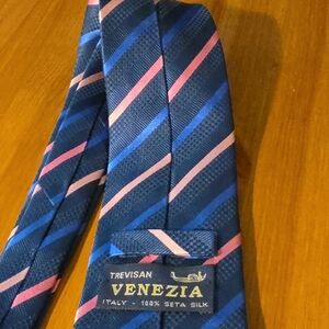 Venezia Navy and Pink Diagonal Striped Tie